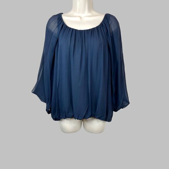 HINGE 100% Silk Blouse in Deep Blue Women's Size Medium - Picture 1 of 7